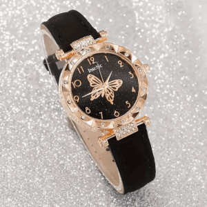 Reloj Negro Maripositas + Accesorios